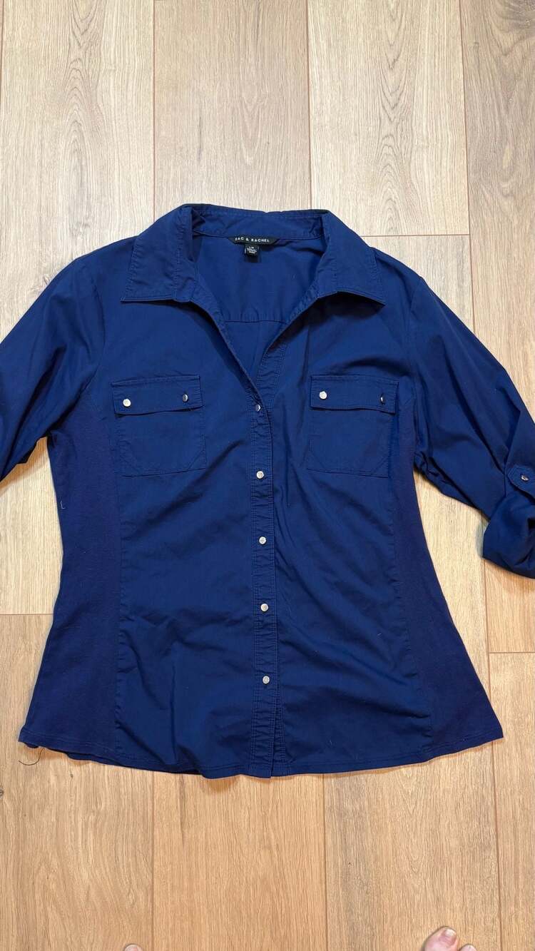 Zac & Rachel Button Up Shirt Size L Blue Utility Blouse